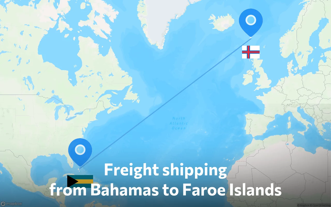 Shipping route from Bahamas to Faroe Islands