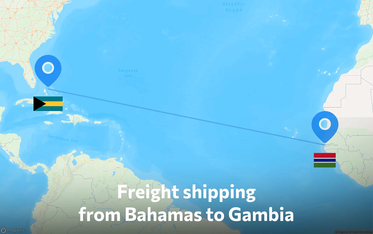 Shipping route from Bahamas to Gambia