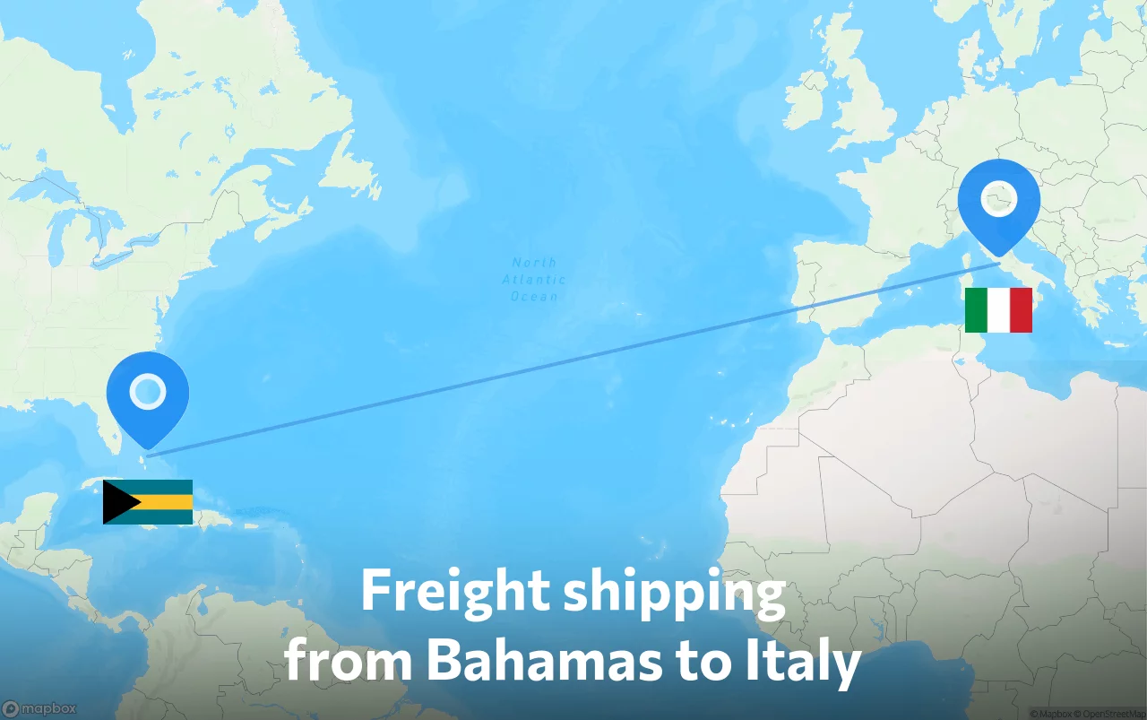 Shipping route from Bahamas to Italy