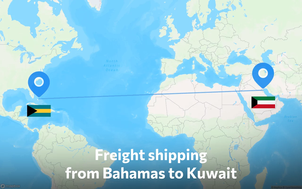 Shipping route from Bahamas to Kuwait