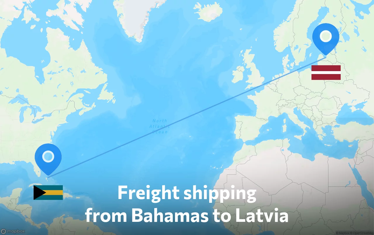 Shipping route from Bahamas to Latvia