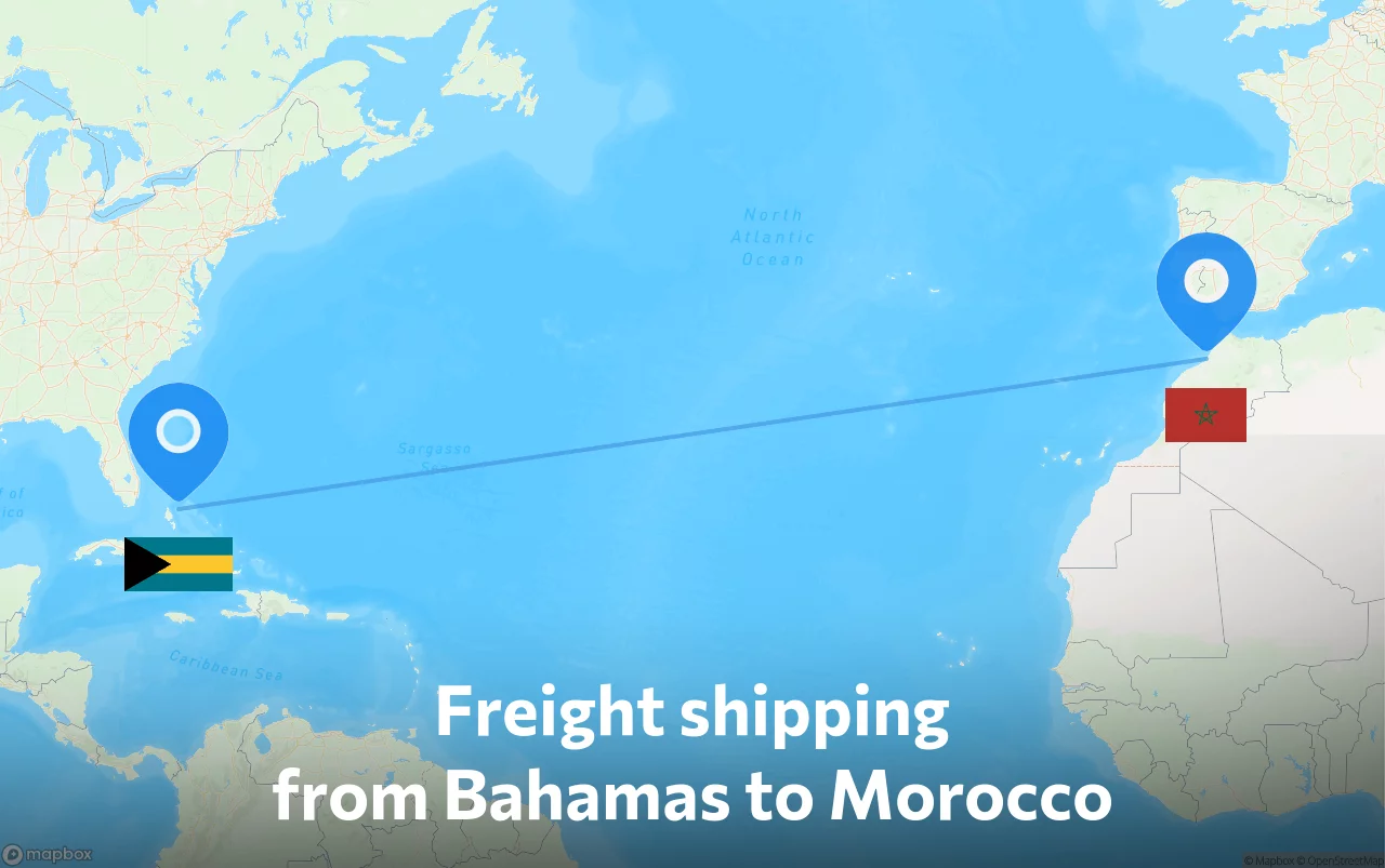 Shipping route from Bahamas to Morocco