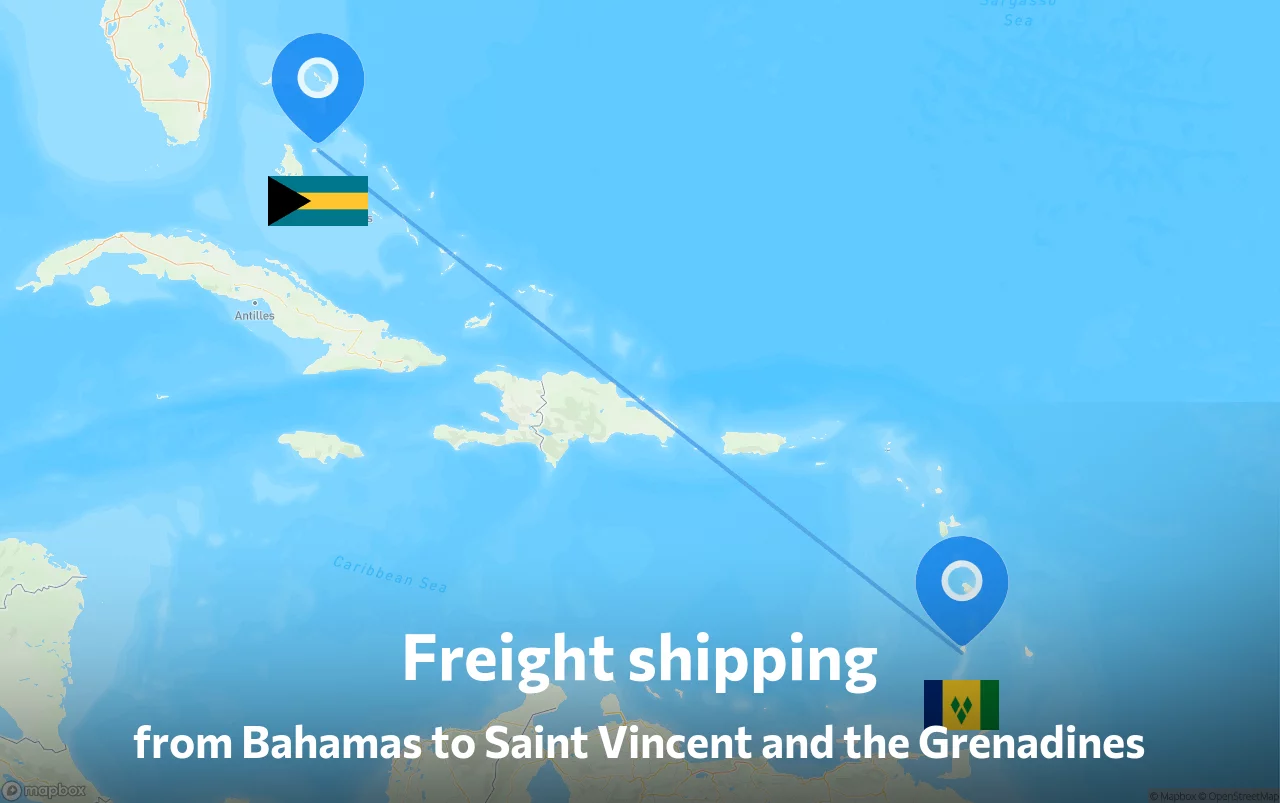 Shipping route from Bahamas to Saint Vincent and the Grenadines