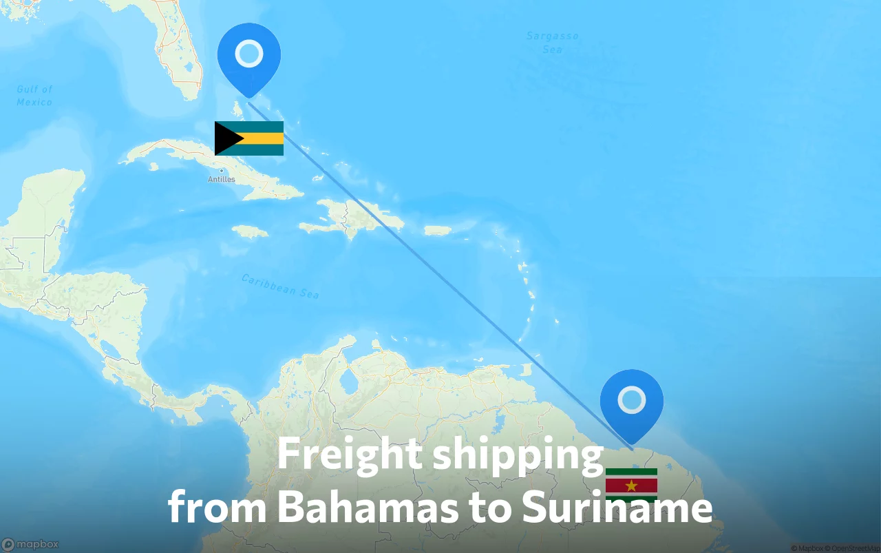 Shipping route from Bahamas to Suriname