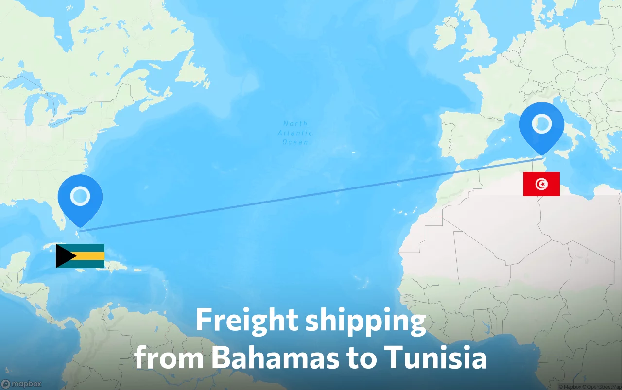 Shipping route from Bahamas to Tunisia