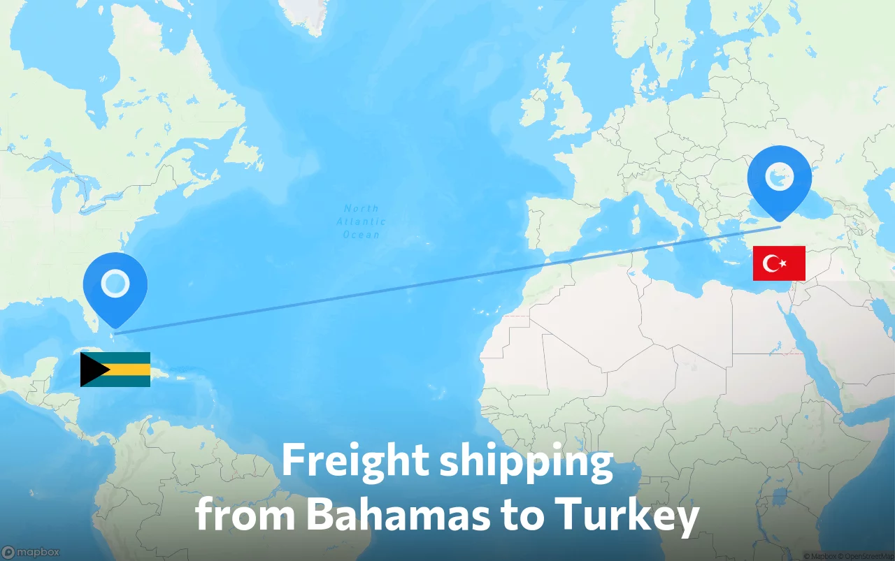 Shipping route from Bahamas to Turkey