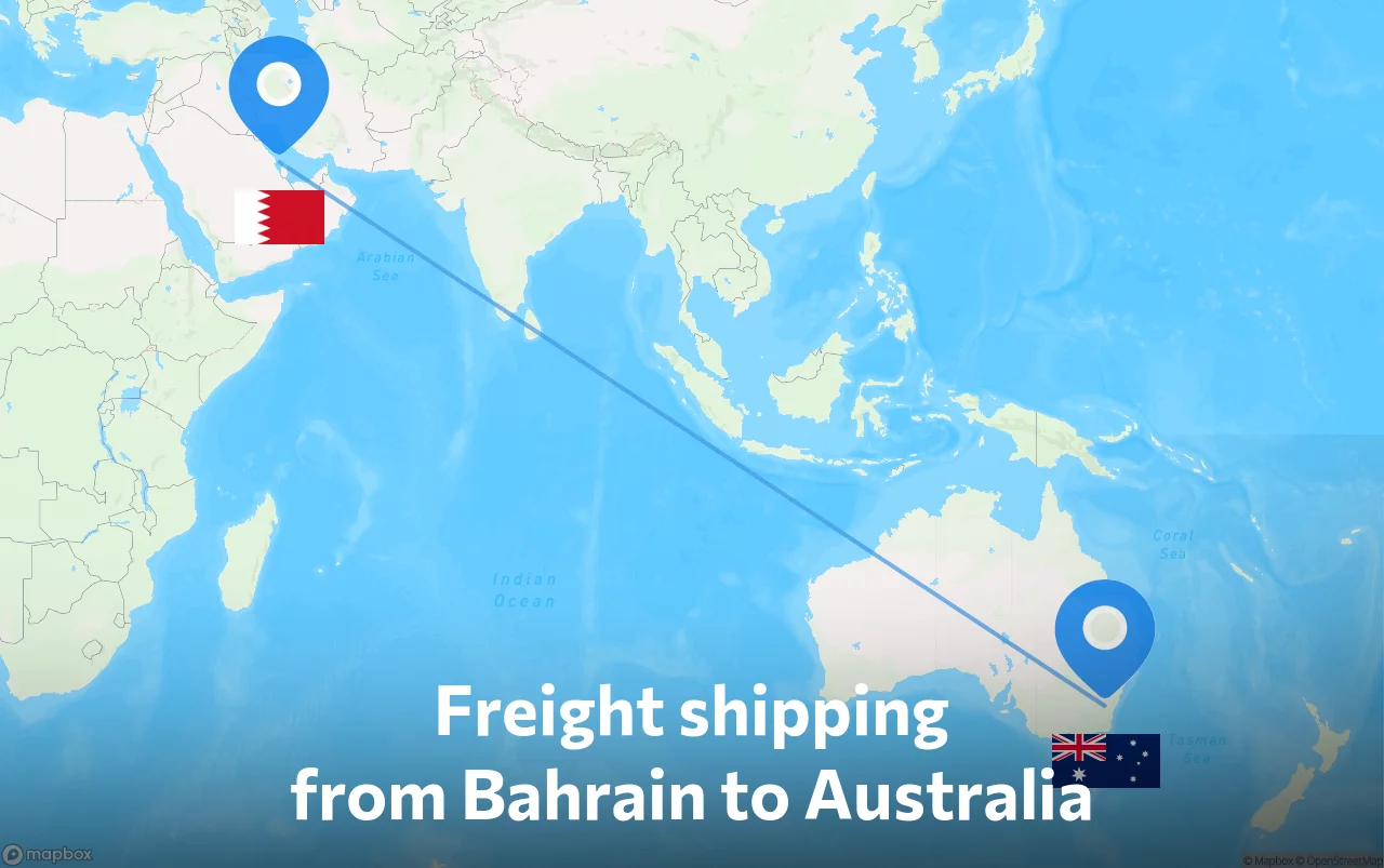 Shipping route from Bahrain to Australia