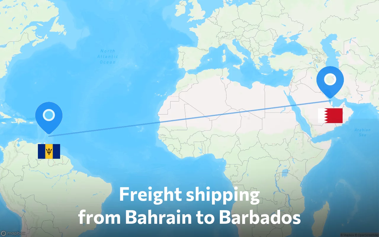 Shipping route from Bahrain to Barbados