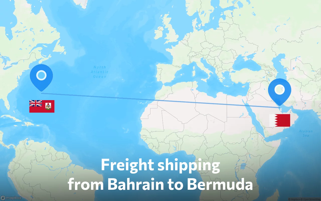 Shipping route from Bahrain to Bermuda