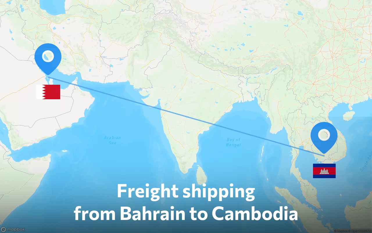 Shipping route from Bahrain to Cambodia