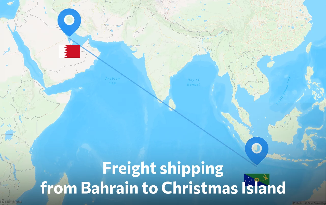 Shipping route from Bahrain to Christmas Island