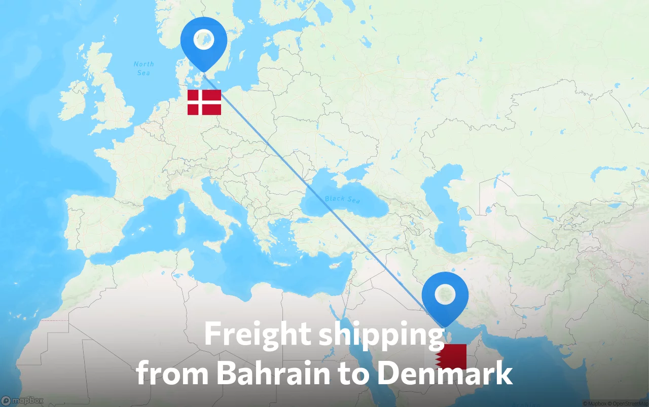Shipping route from Bahrain to Denmark