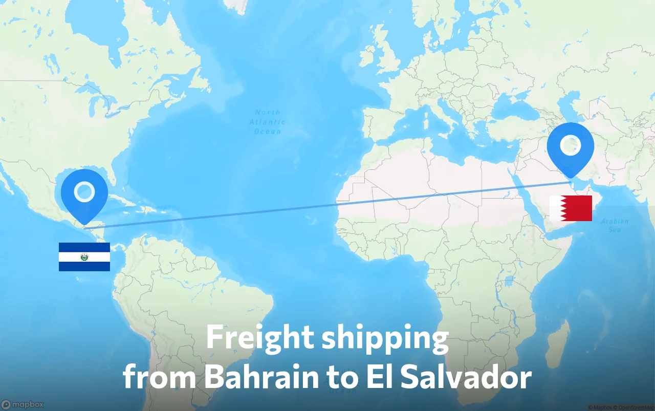 Shipping route from Bahrain to El Salvador