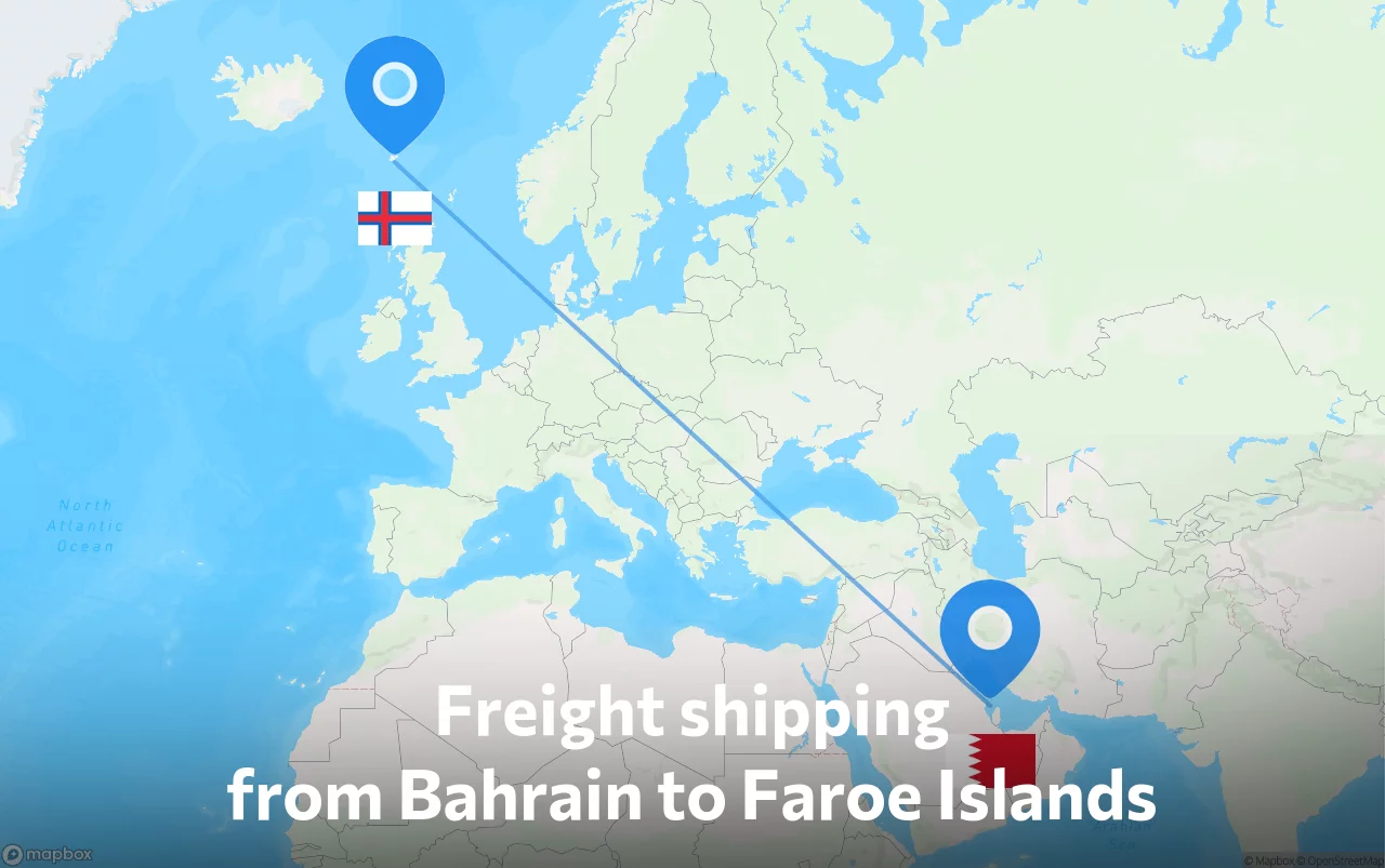 Shipping route from Bahrain to Faroe Islands