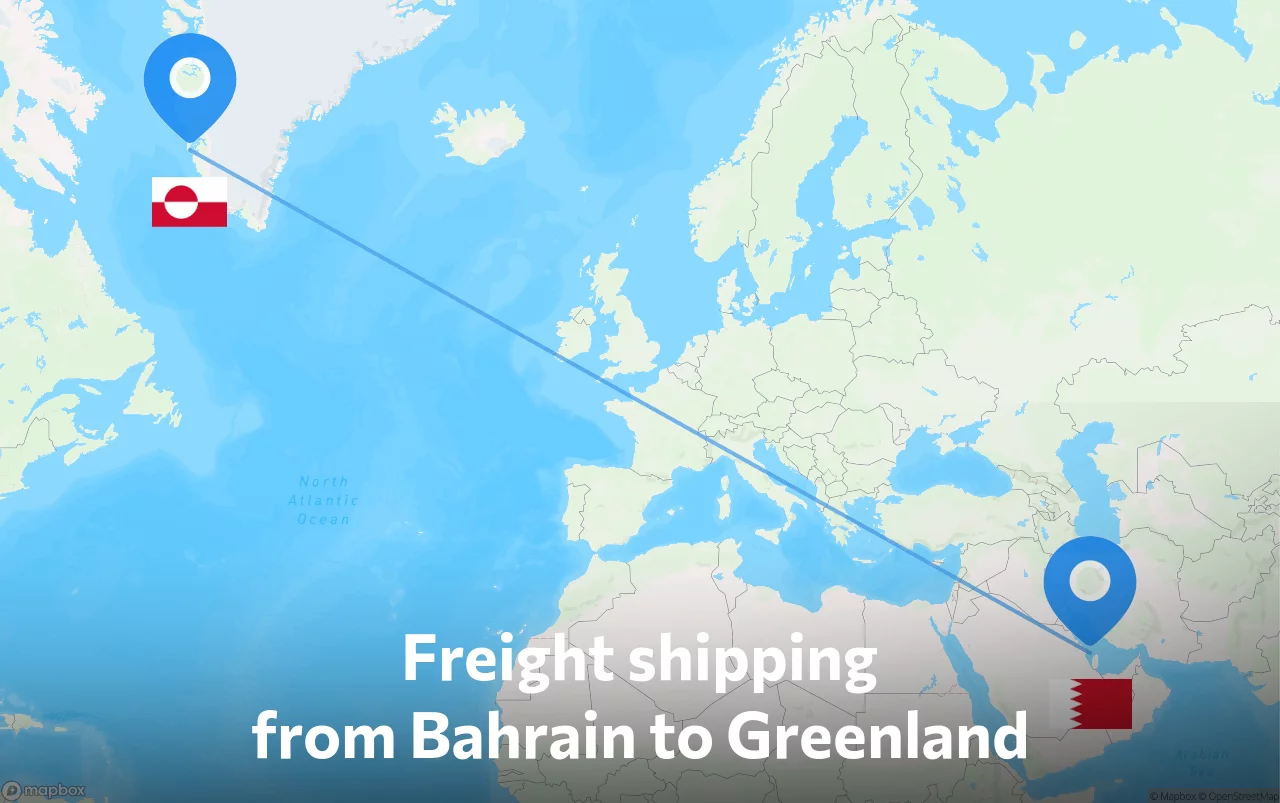 Shipping route from Bahrain to Greenland