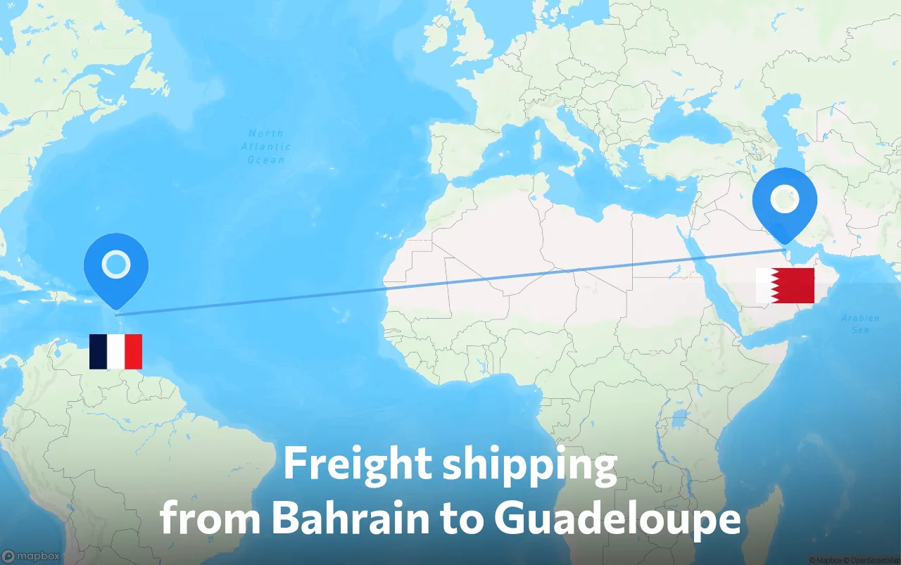 Shipping route from Bahrain to Guadeloupe