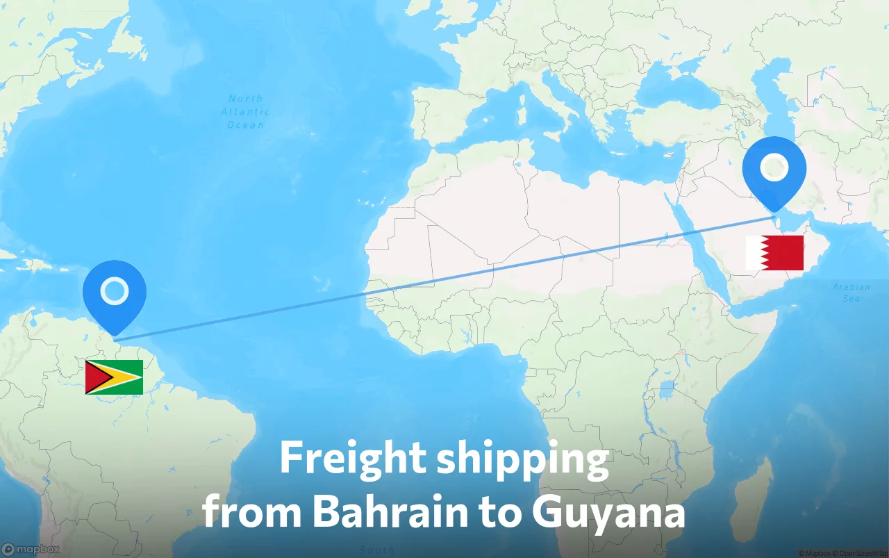 Shipping route from Bahrain to Guyana