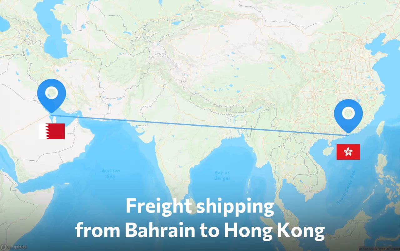 Shipping route from Bahrain to Hong Kong