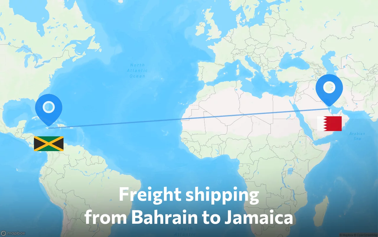 Shipping route from Bahrain to Jamaica