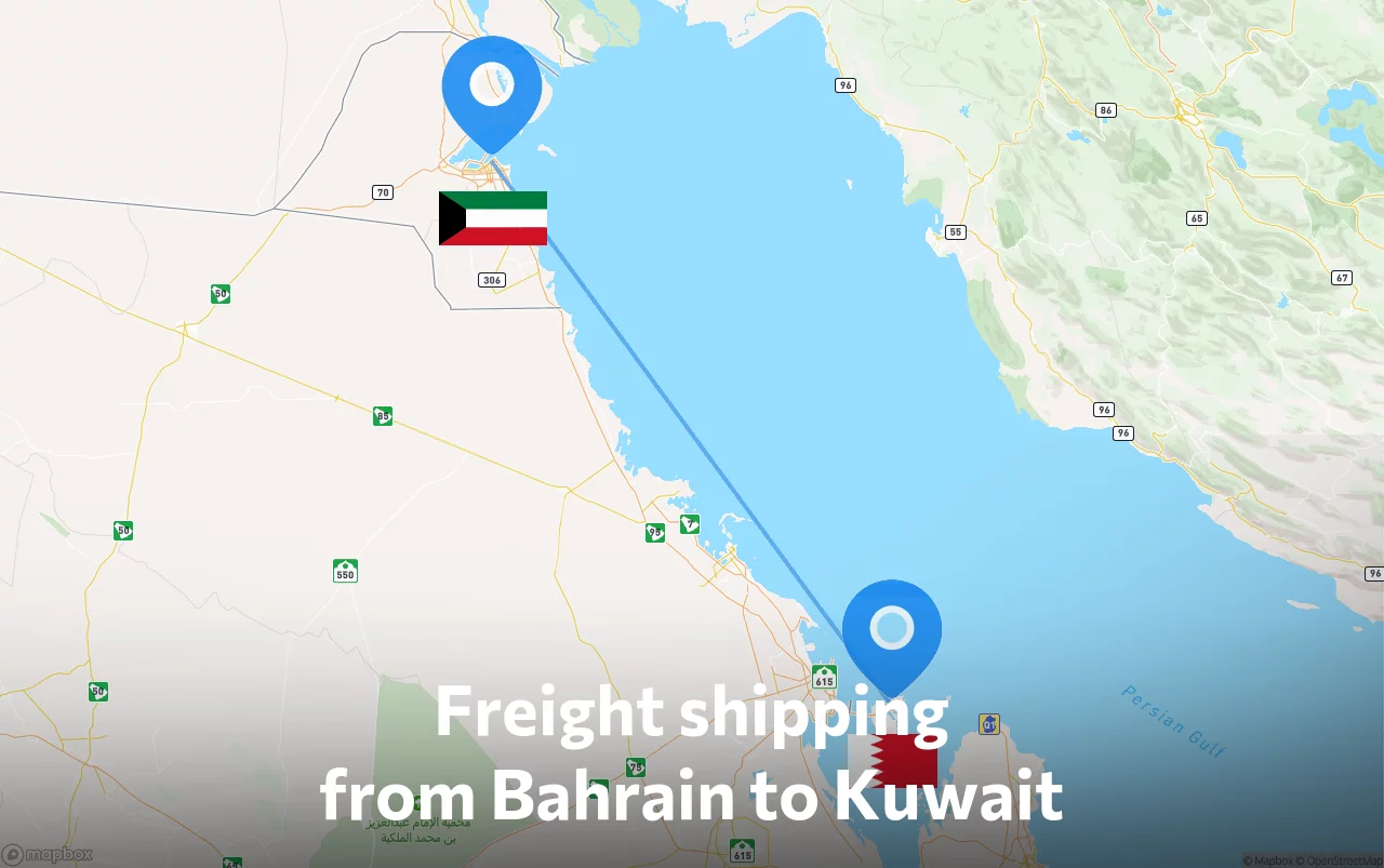 Shipping route from Bahrain to Kuwait