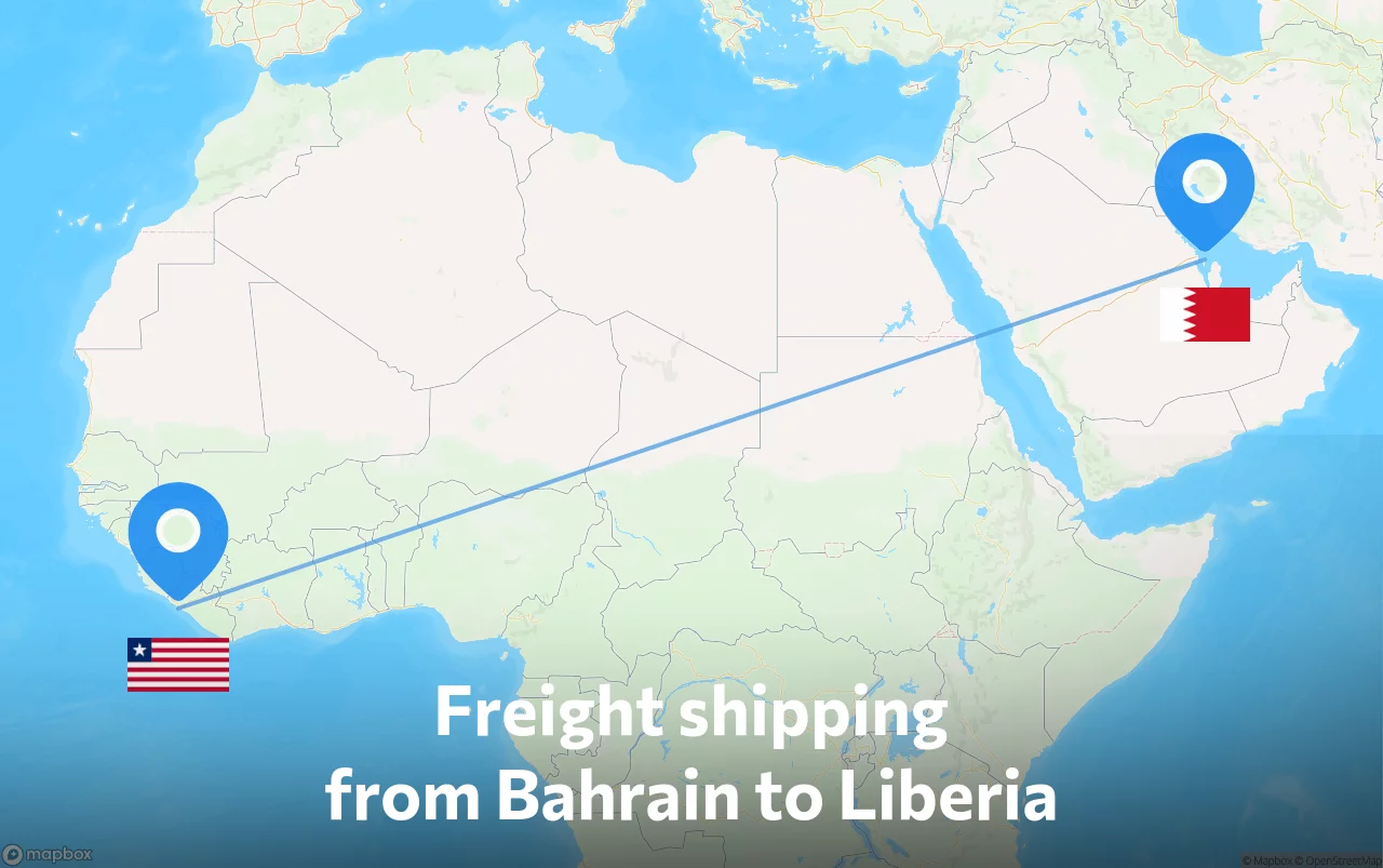 Shipping route from Bahrain to Liberia