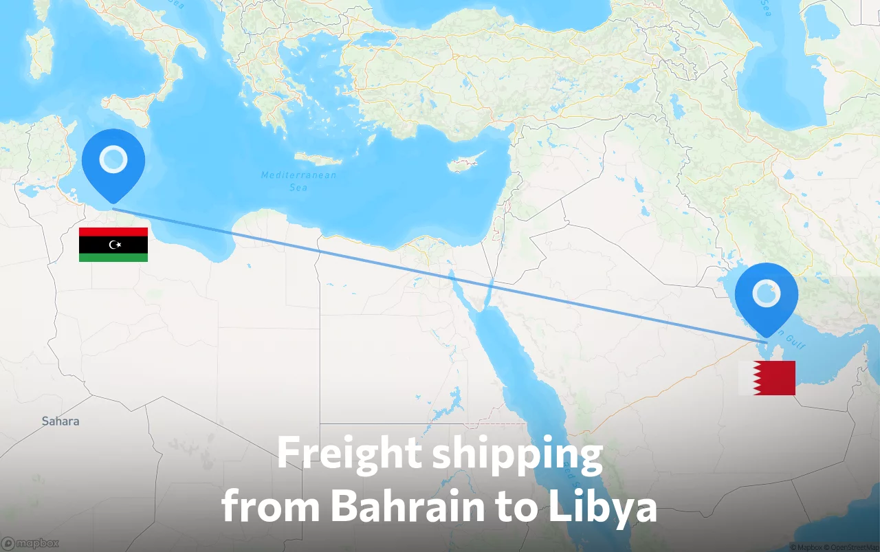 Shipping route from Bahrain to Libya