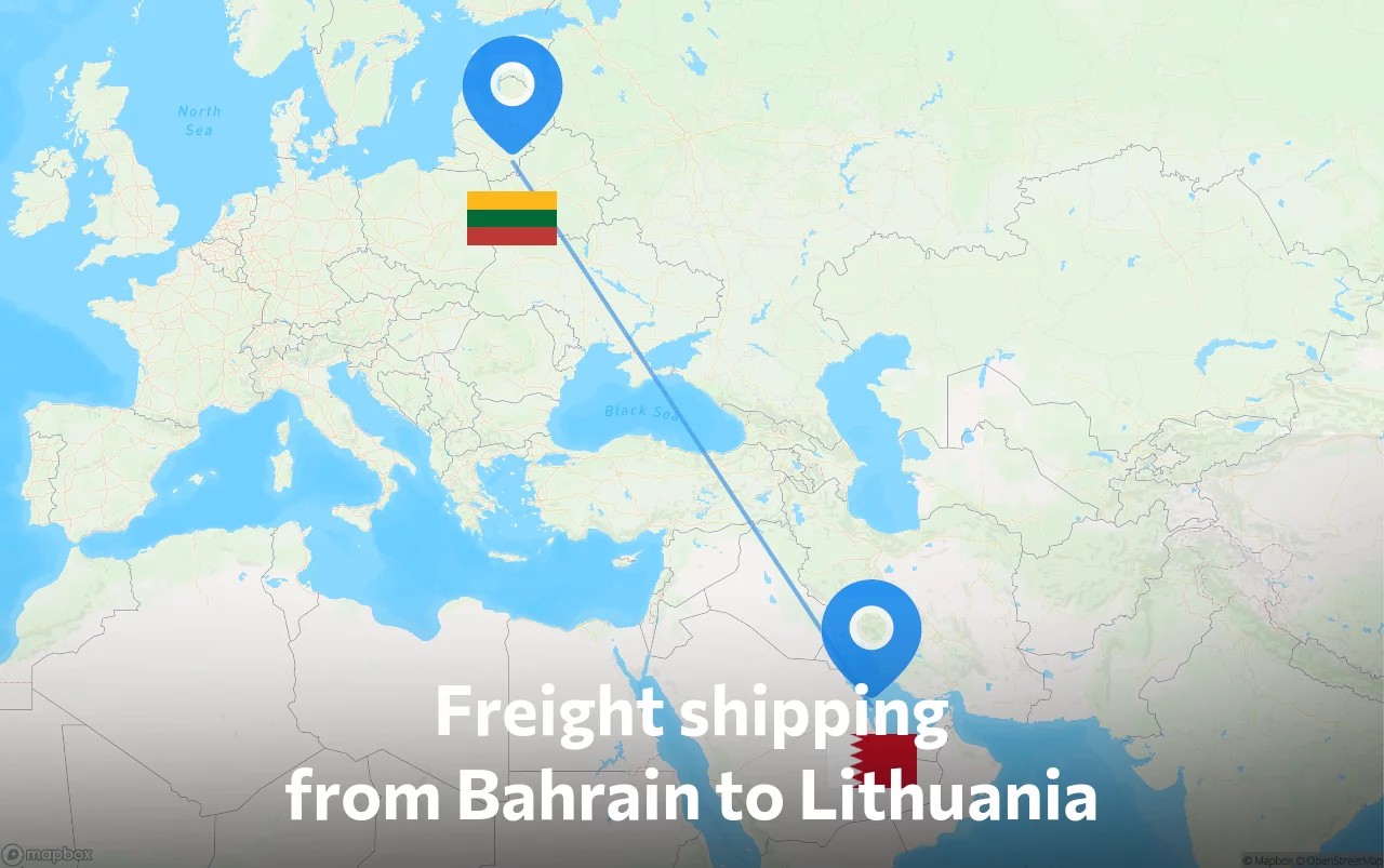 Shipping route from Bahrain to Lithuania