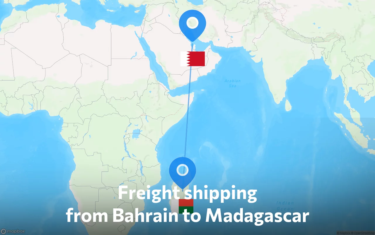 Shipping route from Bahrain to Madagascar
