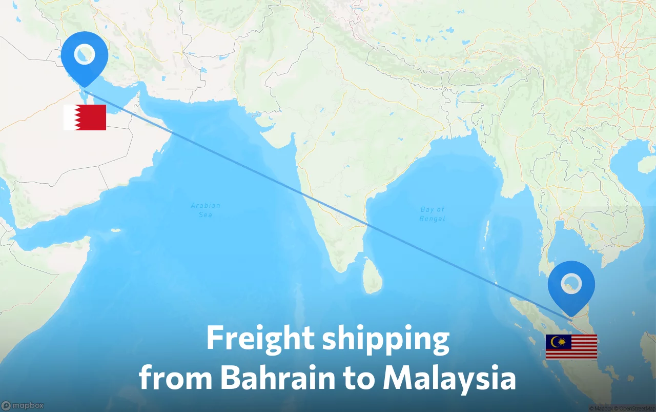 Shipping route from Bahrain to Malaysia