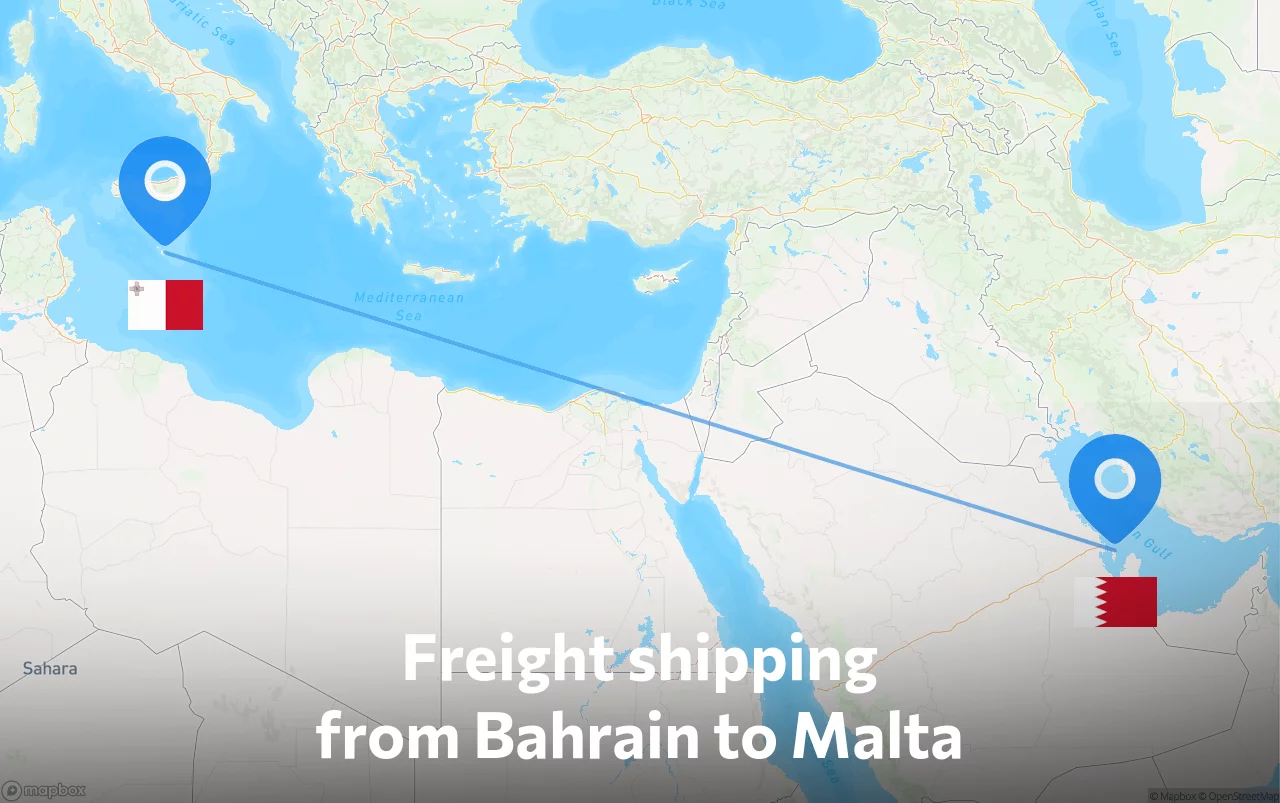 Shipping route from Bahrain to Malta