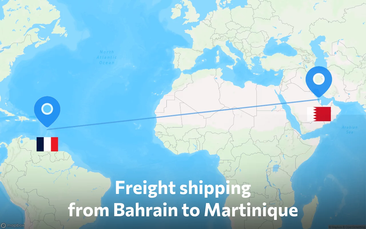 Shipping route from Bahrain to Martinique