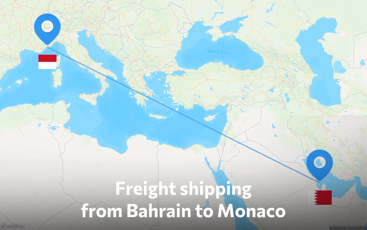 Shipping route from Bahrain to Monaco