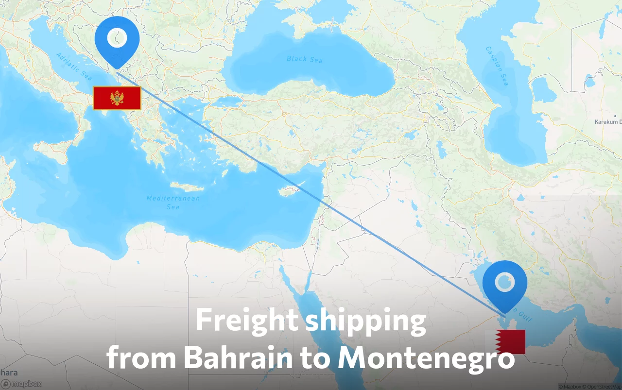 Shipping route from Bahrain to Montenegro