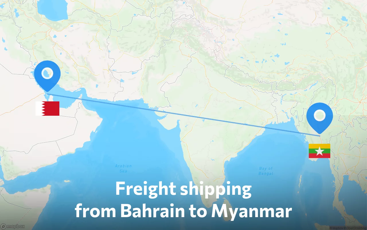 Shipping route from Bahrain to Myanmar