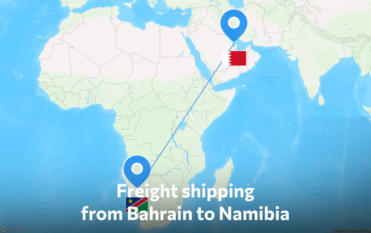 Shipping route from Bahrain to Namibia