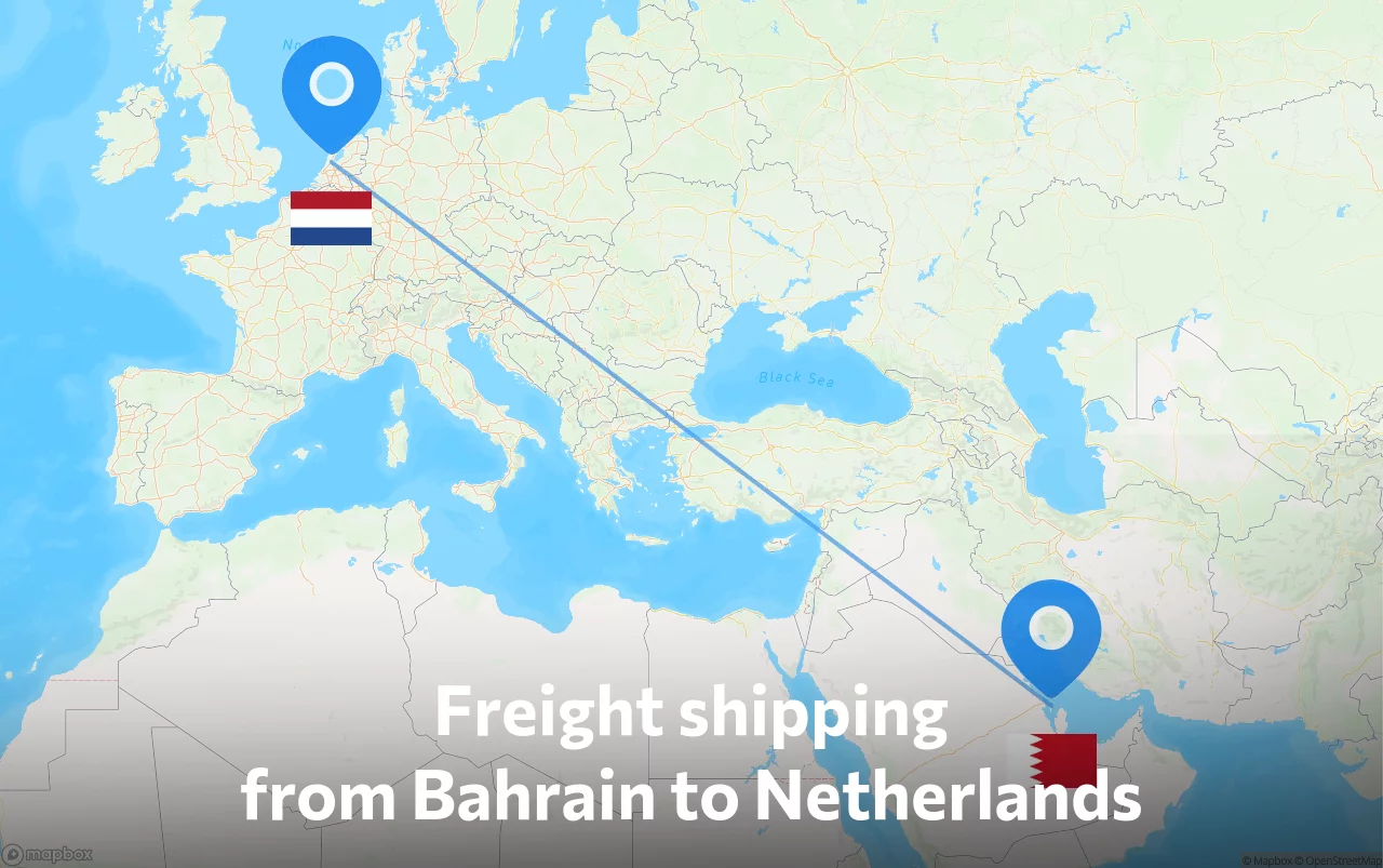Shipping route from Bahrain to Netherlands