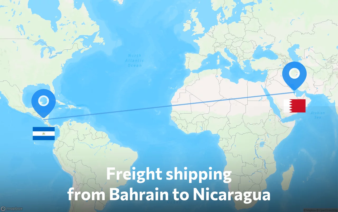 Shipping route from Bahrain to Nicaragua