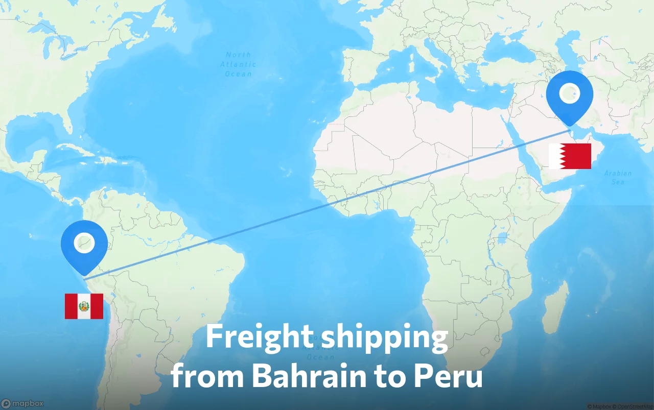 Shipping route from Bahrain to Peru