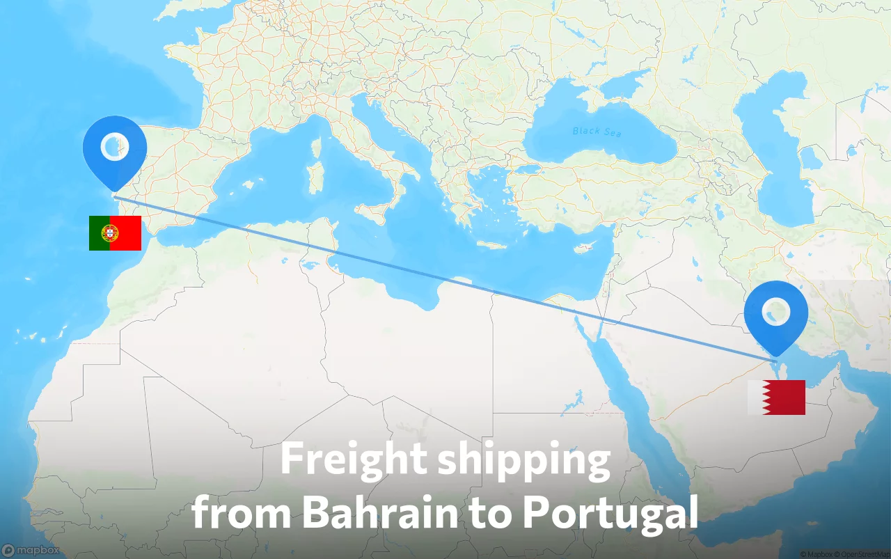 Shipping route from Bahrain to Portugal