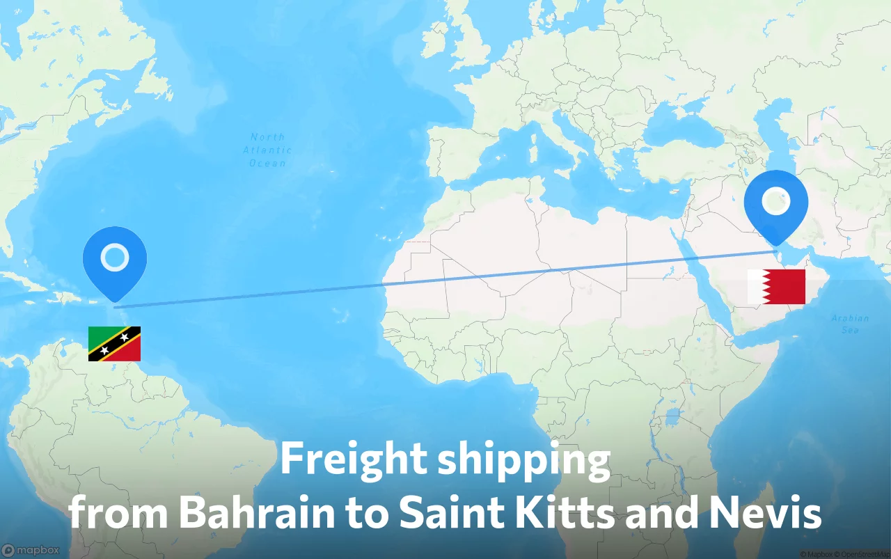 Shipping route from Bahrain to Saint Kitts and Nevis