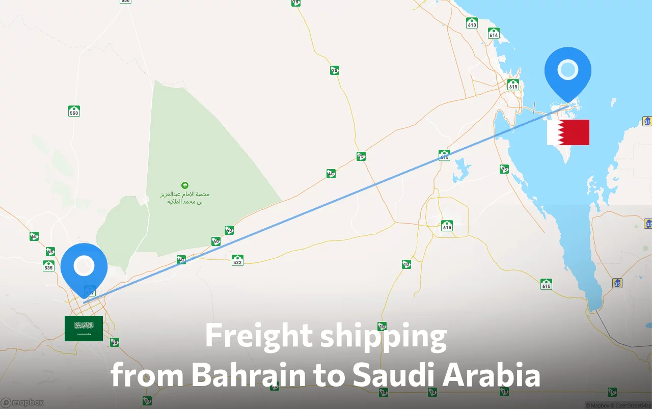 Shipping route from Bahrain to Saudi Arabia