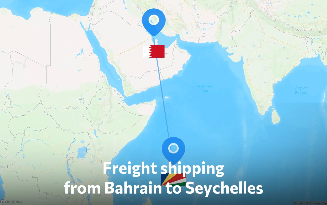 Shipping route from Bahrain to Seychelles