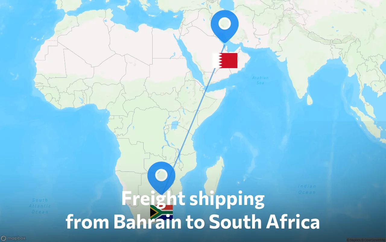 Shipping route from Bahrain to South Africa