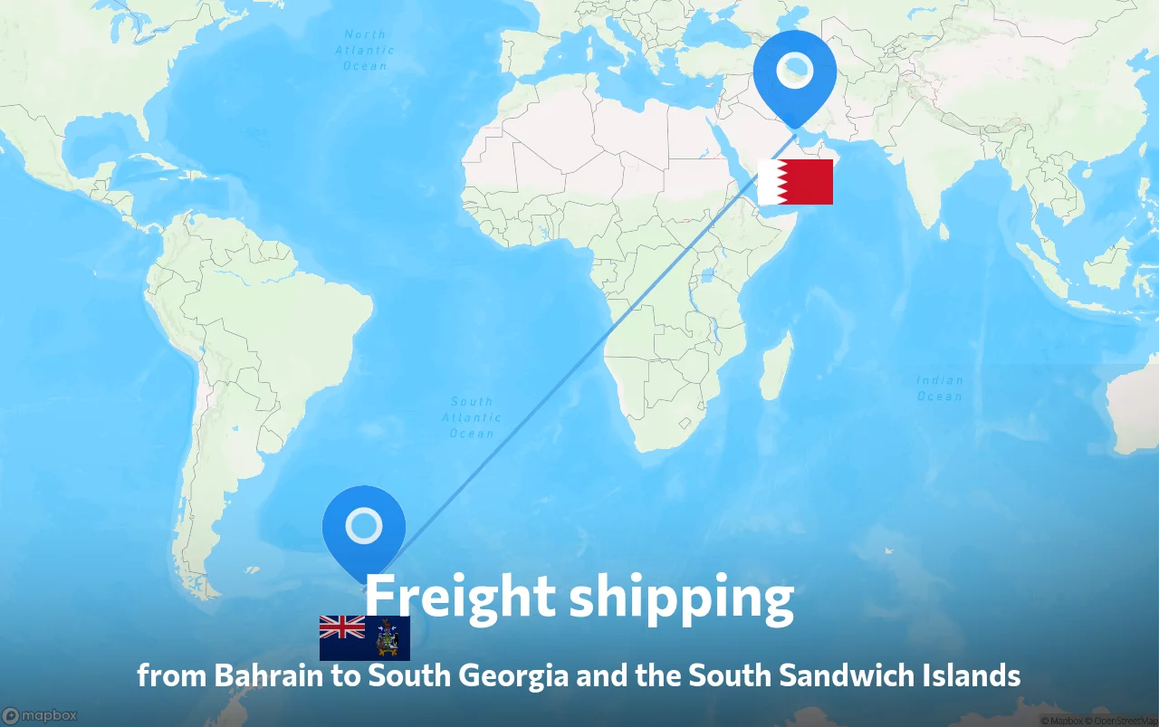 Shipping route from Bahrain to South Georgia and the South Sandwich Islands
