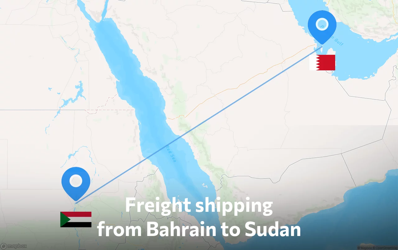 Shipping route from Bahrain to Sudan