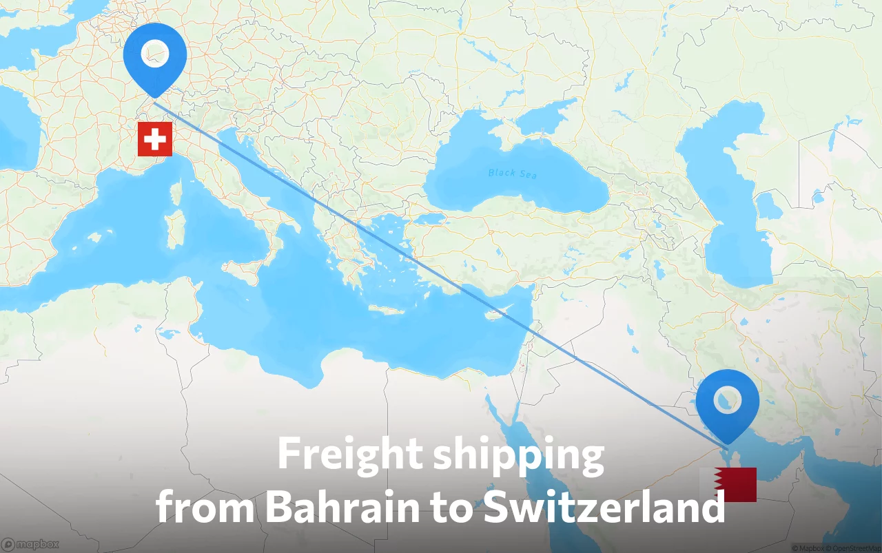 Shipping route from Bahrain to Switzerland