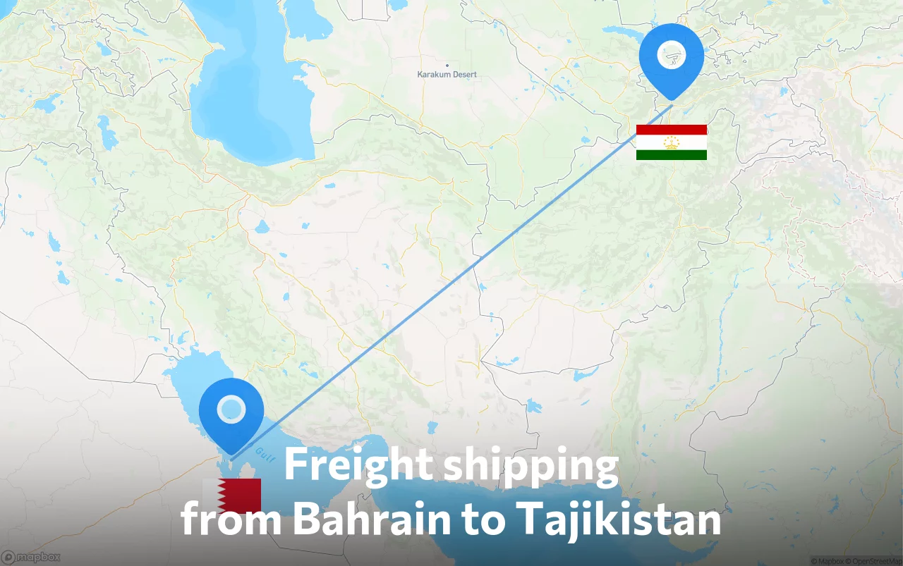 Shipping route from Bahrain to Tajikistan