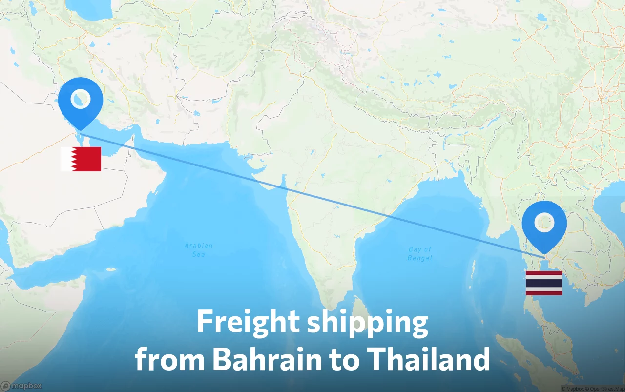 Shipping route from Bahrain to Thailand