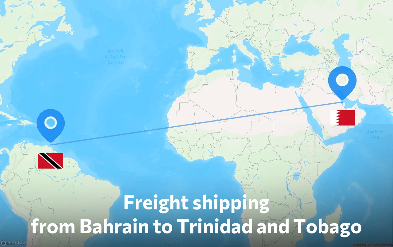 Shipping route from Bahrain to Trinidad and Tobago