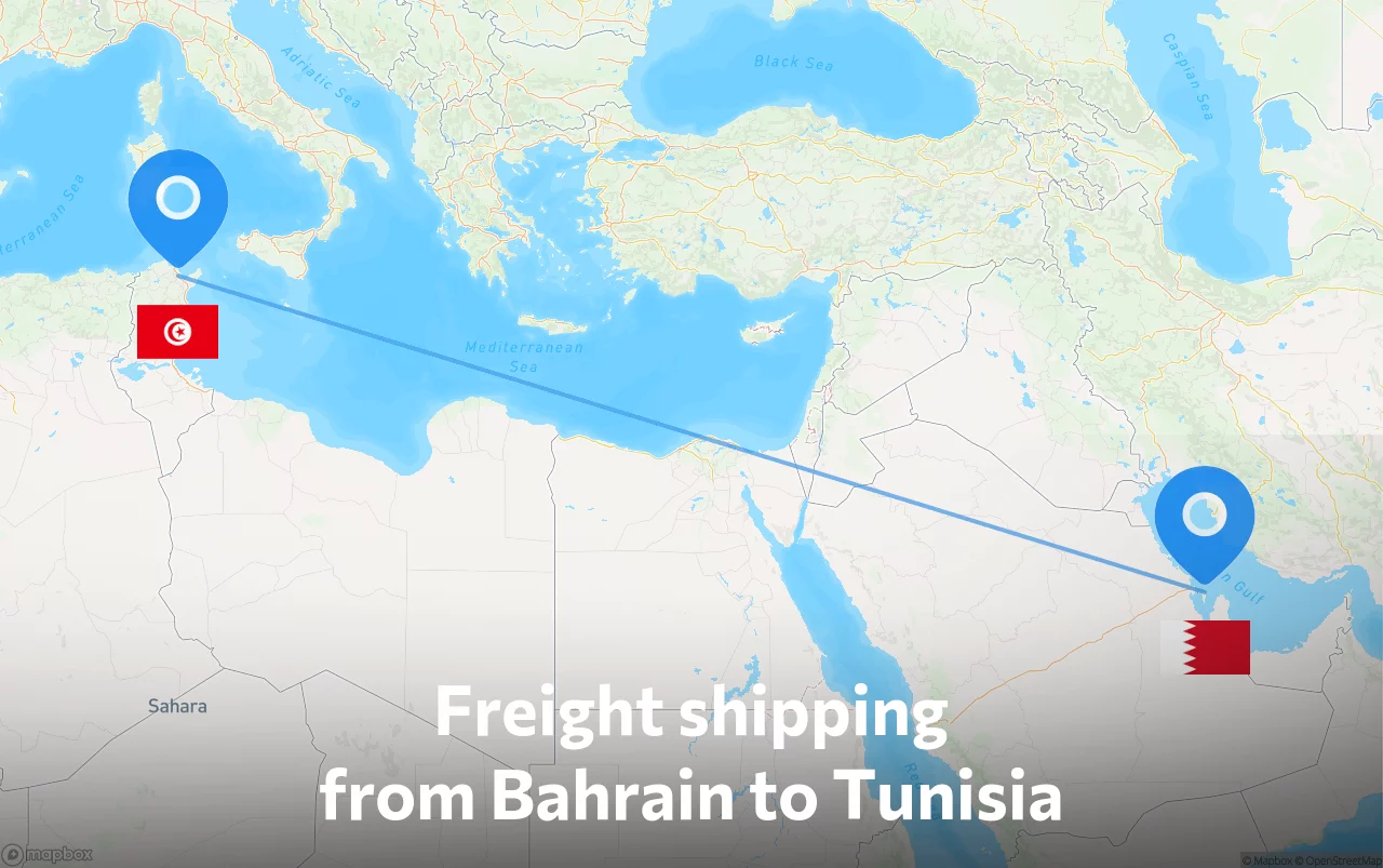 Shipping route from Bahrain to Tunisia